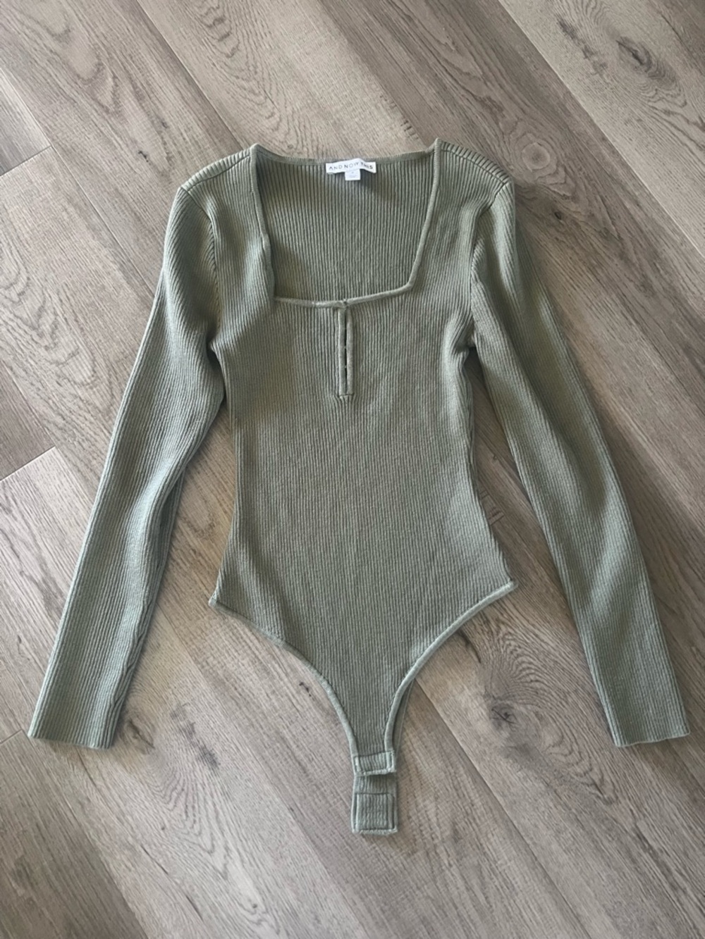 Long-Sleeve Square Neck Ribbed Bodysuit in Olive